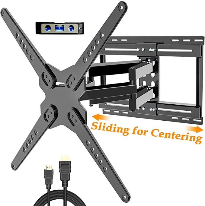 Full Motion TV Wall Mounts JUSTSTONE TV Bracket for 32-83 Inch Flat Curved LED Screens,TV Mount Sliding for Centering with Articulating Dual Arms Swivel Extension Tilt Max VESA 600x400mm,100lbs Load
