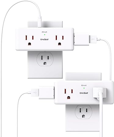 2 Pack Multi Plug Outlet Splitter, Electrical Multiple Outlet Extender with 3 USB Wall Charger (2 USB C), Mini Wall Plug Expander Outlet Adapter for Home Office, Dorm, Travel, Cruise Essentials