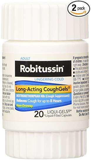 Robitussin Lingering Cold CoughGels Long-Acting 8-Hour Cough Suppressant (20-Count Liqui-Gel Capsules, Pack of 2)