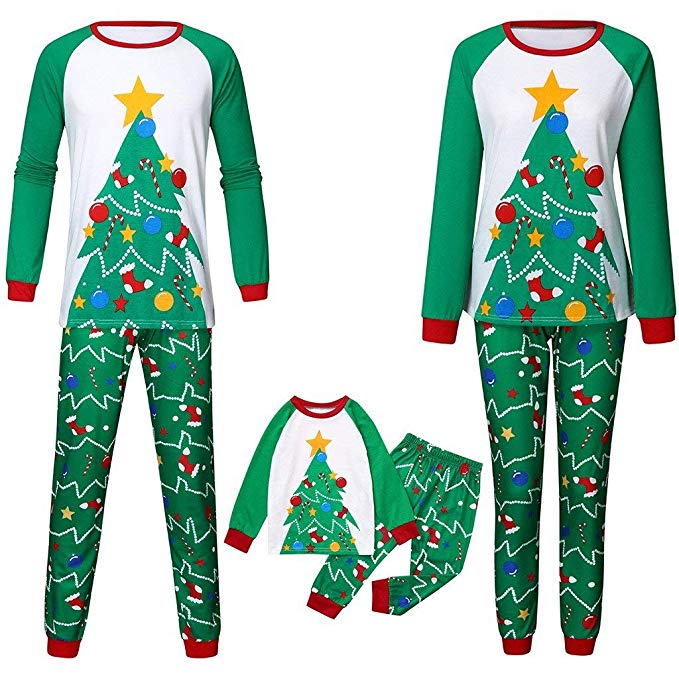 Zilosconcy christmas pajamas for the whole family Outfits，2pcs Christmas parents Children Kids Cartoon Tree Print Top Blouse sweatshirt   Jogging Bottoms Style Xmas Family Clothes Pajamas Loungewear
