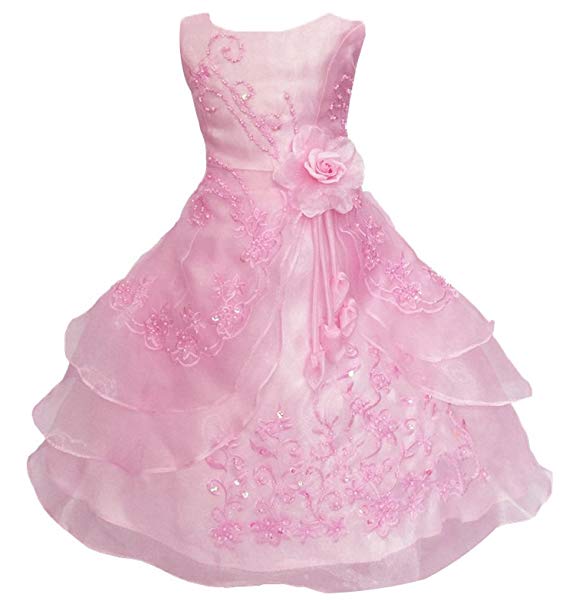 Shiny Toddler Little/Big Girls Embroidered Beaded Flower Girl Birthday Daddy-Daught Party Dress with Petticoat
