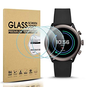 Diruite 3-Pack for Fossil Sport 43mm 2018 Screen Protector Tempered Glass for Fossil Sport 43mm Gen 4 Watch [2.5D 9H Hardness] [Anti-Scratch] [Bubble-Free] - Permanent Warranty Replacement