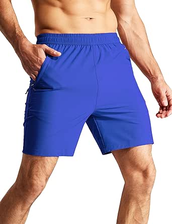 MIER Men's Quick Dry Running Shorts with Zipper Pocket, Elastic Waist Athletic Workout Exercise Fitness Shorts, 7 Inch