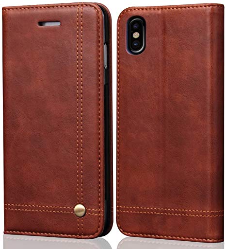 SINIANL iPhone Xs Case iPhone X Case, Leather Wallet Case Magnetic Closure with Kikstand & Card Slot Flip Cover for Apple iPhone Xs/X 5.8 inch