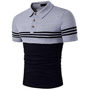 Cottory Men's Fashion Stripe Contrast Color Short Sleeve Polo T Shirt