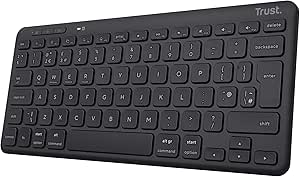 Trust Lyra Multi-Device Bluetooth Keyboard, QWERTY UK Layout, 85% Recycled Plastics, Rechargeable Battery, Compact Wireless Keyboard for PC, Laptop, Mac, Tablet, Windows, Android, iOS - Black