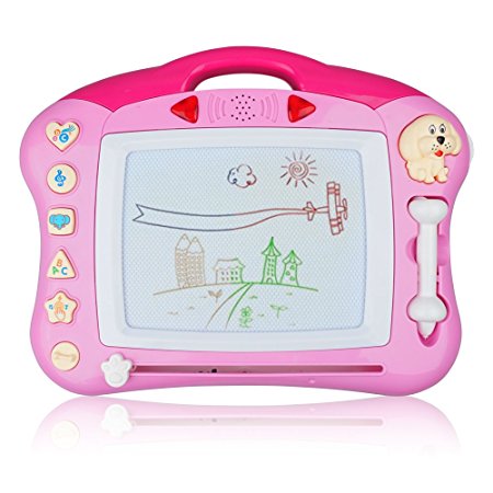 Magnetic Drawing Board, Colorful Kid Learning Magna Doodle With Music and Light Pink