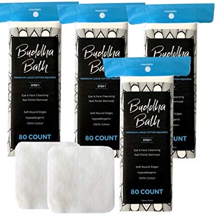 4 Pack NEW Buddha Bath Step 1 X-Large Premium Professional 100% Natural Facial Cotton Pad - Hypoallergenic - No Fillers - Fragrance Free - Makeup Face Cleansing - Nail Polish Removal Pad (320 Count)