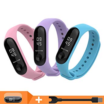 Xiaomi Mi Band 3 Mi Band 4 Strap Replacement,BDIG Soft Silicone Strap Wristband WatchBand Accessories for Xiaomi Mi Band 4 Miband 3 (Set 3(2PCS))