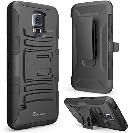 Galaxy S5 Case, i-Blason [Kickstand] Prime Series [Dual-Layer] Holster Case  Locking Belt Swivel Clip for Samsung Galaxy S5 (Black)