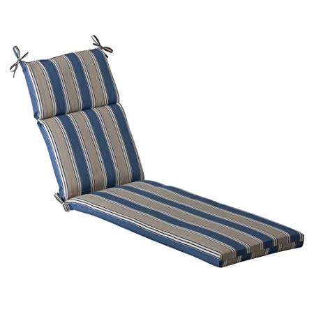 Pillow Perfect Outdoor Striped Chaise Lounge Cushion, 72.5 in. L X 21 in. W X 3 in. D, Blue/Tan