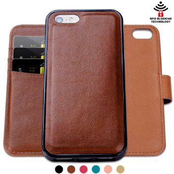 Apple iPhone SE/5/5s Leather wallet Case,Shanshui Detachable 2in1 RFID Blocking Wallet Bumper Holster with Three Rfid Card Holders and One Cash Pocket with Slim Back Cover (brown 5s)