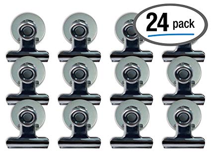 Magnetic Bulldog Clips, 24 Pack, by Better Office Products, Stainless Steel, 1.2 Inch, Bulldog-Style with Magnets, 24 Pieces