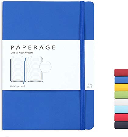 Paperage Journal Lined Notebook, Soft-touch Faux Leather Cover, Medium 5.6 x 7.9 Inches, 100 gsm Thick Paper (Blue, Lined)