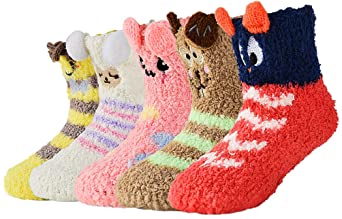 Fuzzy Socks For Kids Toddlers Non Skid Slipper Socks With Grips 5 Pairs