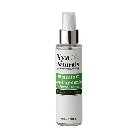 Vya Naturals Vitamin C Pore Tightening Facial Toner - Natural Anti-Aging Face Spray - Pore Minimizer & Skin Calming Treatment - Best for Sensitive, Dry & Combination Skin 3.38 OZ