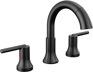 Delta Faucet Trinsic Pull Down Bathroom Faucet, Bathroom Pull Out Faucet, Black Widespread Bathroom Faucet 3 Hole Pull Down Sprayer, Bathroom Sink Faucet Magnetic Docking, Matte Black 3559-BLPD-DST