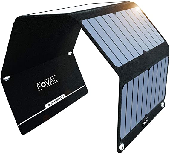 FOVAL 24W Solar Charger Outdoor with 2 USB Ports, Foldable and Portable Solar Penal Charger(5V/2.4A) for iPhone 11/Xs/XS Max/XR/X/8/7, iPad Pro/Air/Mini, Galaxy S9/S8/S7/S6, Power Bank and More