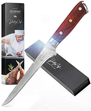 "Daddy Chef butcher Boning Knife 6 Inch - Japanese Damascus VG10 67 Layer Stainless Steel - Butchering fillet knives - Cutting meat processing - Best Outdoor carving filet chefs bbqknifes- Wood Handle