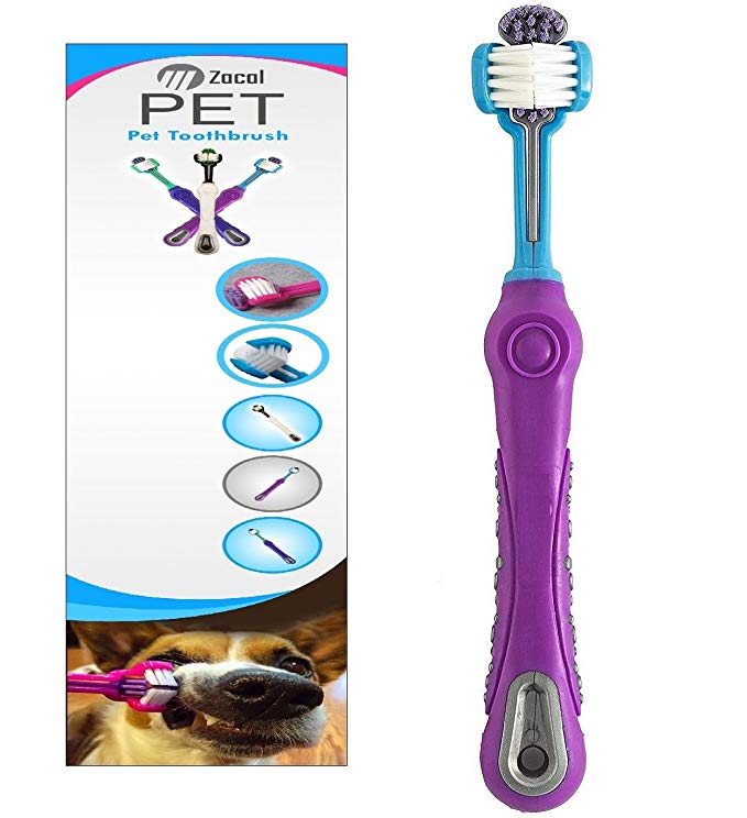 ZACAL Triple Head Dog Toothbrush - Clean the Whole Tooth in the Same Brushing Motion - Suitable for Small, Medium and Large Size Dogs