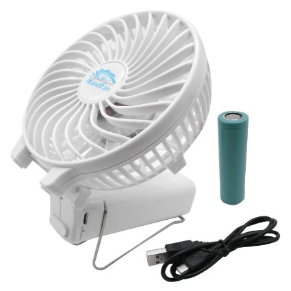 SKIT 308 - (WHITE) Mini Portable Strong Wind USB handheld Desk Personal Foldable Fan Including Hanger for Umbrella / Stroller and 18650 Rechargeable Battery