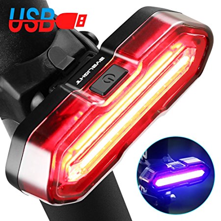 BYB Bike Taillight USB Rechargeable Bicycle Tail Light LED 5 Lighting Modes Waterproof Back Rear Light, High Intensity Easy Installation Cycling Safety Tail Flash Light for Any Mountain Road Bike.