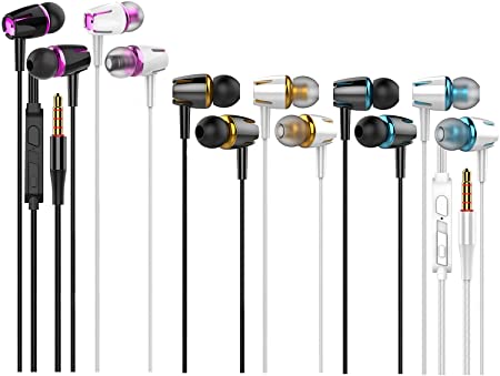 6 Pack Earbuds Headphone Wired with Microphone,Noise Isolating in-Ear Bass Earbuds 3.5mm Stereo Earphones Interface Compatible with iPhone/Android Phones/PC Computers/iPad/MP3 Players/Laptop