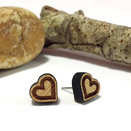 Hearts Studs - Love Earrings Bamboo / Wooden