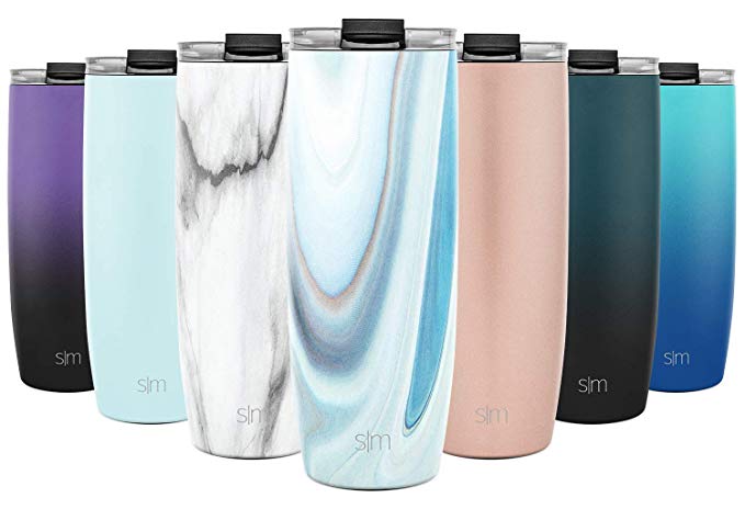 Simple Modern 24oz Voyager Travel Mug Tumbler w/Clear Flip Lid & Straw - Coffee Cup Vacuum Insulated Flask 18/8 Stainless Steel Hydro Water Bottle Pattern: Ocean Quartz