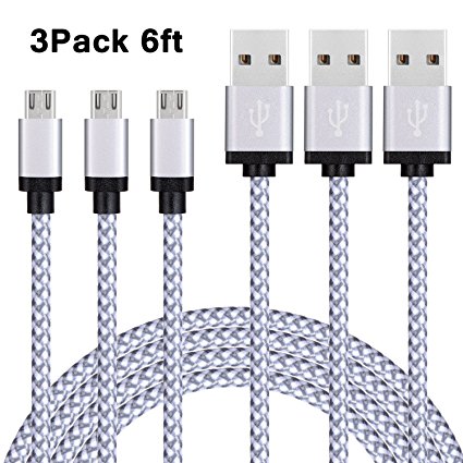 Redlink 3 Pack 6FT Micro USB Cable, Nylon Braided Charging Cable, High Speed Sync & Charge, Sturdy & Tangle-free USB Cord for Android Devices, Samsung, LG, Nexus, Sony, Motorola and More