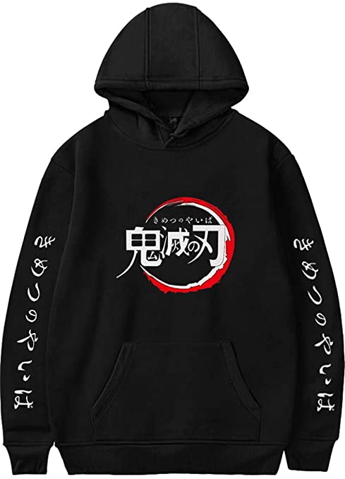 OLIPHEE Men's Trendy Pullover Hoodie Anime Kimetsu no Yaiba Cosplay Fans Sweatshirt