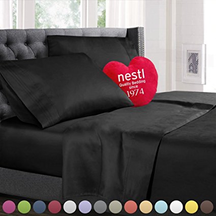 Bed Sheet Bedding Set, 100% Soft Brushed Microfiber with Deep Pocket Fitted Sheet - FULL DOUBLE - BLACK - 1800 Luxury Bedding Collection, Hypoallergenic & Wrinkle Free Bedroom Linen Set