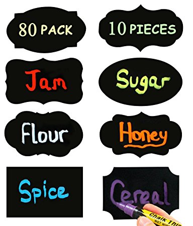 Attmu 80 Labels Chalkboard Labels, Chalkboard Stickers, 8 Styles X 10 Pack, 3.3 X 1.9 Inches, Black