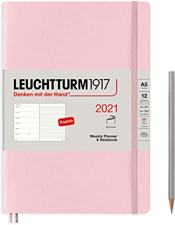 Leuchtturm1917 Weekly Planner & Notebook Softcover Medium (A5) 2021, English, Powder
