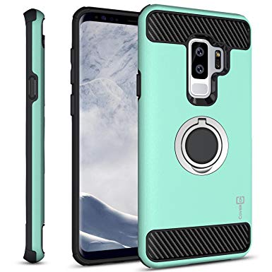 CoverON Galaxy S9 Plus Ring Case, RingCase Series Protective Hybrid Phone Cover with Grip Ring and Carbon Fiber Trim for Samsung Galaxy S9 Plus - Mint Teal