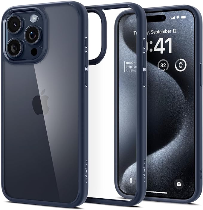 SPIGEN Ultra Hybrid Designed for Apple iPhone 15 Pro Case (2023)[6.1-inch] Air Cushion Bumper Slim Hard Clear Cover - Navy Blue