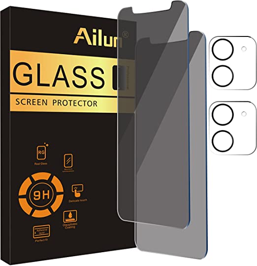 Ailun 2 Pack Privacy Screen Protector Compatible for iPhone 11[6.1 inch]   2 Pack Camera Lens Protector,Anti-Spy Tempered Glass Film,[9H Hardness] - HD