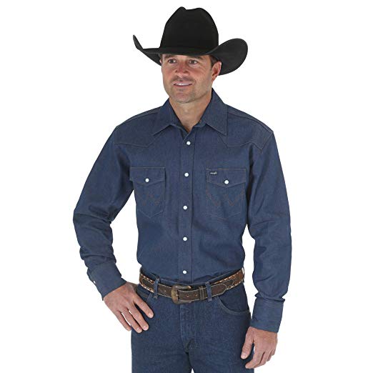 Wrangler Men's Cowboy Cut Western Two Pocket Long Sleeve Snap Work Shirt-Firm Finish