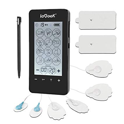 ieGeek Tens Unit Muscle Stimulator for Back Neck Pain Relief, Touch Screen Rechargeable Electronics Massager Machine, Upgraded Self-Adhesive Electrode Pads, Dual Channel 12 Modes 20 Intensity Levels