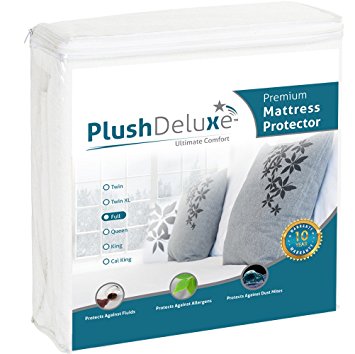 Full Premium 100% Waterproof Mattress Protector Hypoallergenic, Vinyl Free, Breathable Soft Cotton Terry Surface - 10 Year Warranty From PlushDeluxe