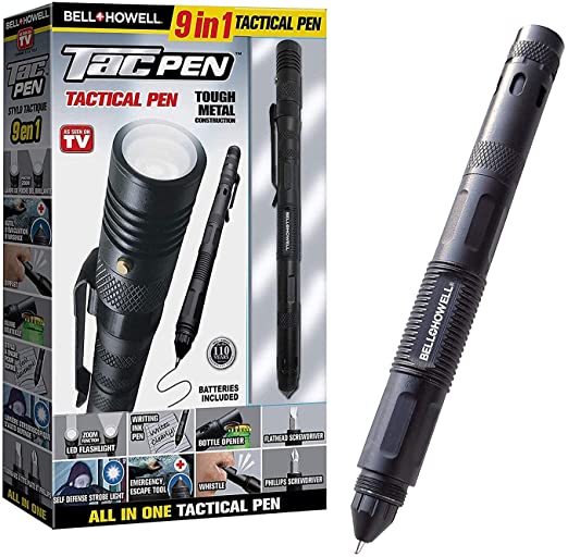 Tac Pen by Bell Howell – Multitool - Aluminum – Outdoor and Indoor Tactical Gear – Glass Breaker  LED Flashlight  Screwdriver   Bottle Opener – As Seen On TV