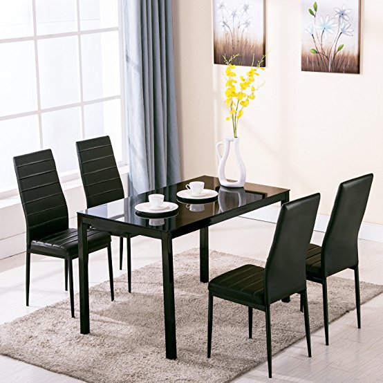 Mecor 5 Piece Kitchen Table Set Dining Table & 4 Leather Chairs (black)