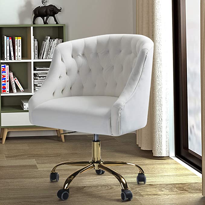 Velvet Fabric Swivel Task Chair for Home Office - Ivory
