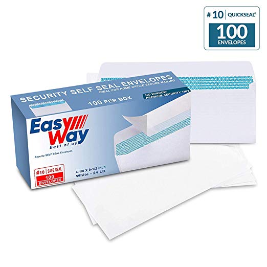 EasyWay Premium Self-Sealing Windowless Envelopes 100-Pack | Self Adhesive #10 White Business Envelope Set | Security Tint 24lb Design for Secure Mailing | Ultra-Strong Closure | 4 1/8” x 9 1/2”