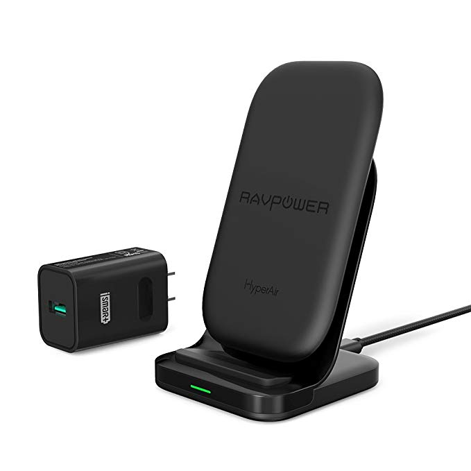 Wireless Charging Stand RAVPower 2 Coils 7.5W Qi-Certified Fast Wireless Charger for iPhone X, 8 & 8 Plus with HyperAir Technology, 10W Qi for Galaxy S9, S9 , S8 & Note 8 and All Qi-Enabled Devices