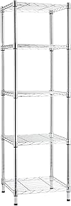 Amazon Basics 5-Shelf Tower Adjustable Storage Shelving Unit, Chrome, 16" D x 16" W x 54" H