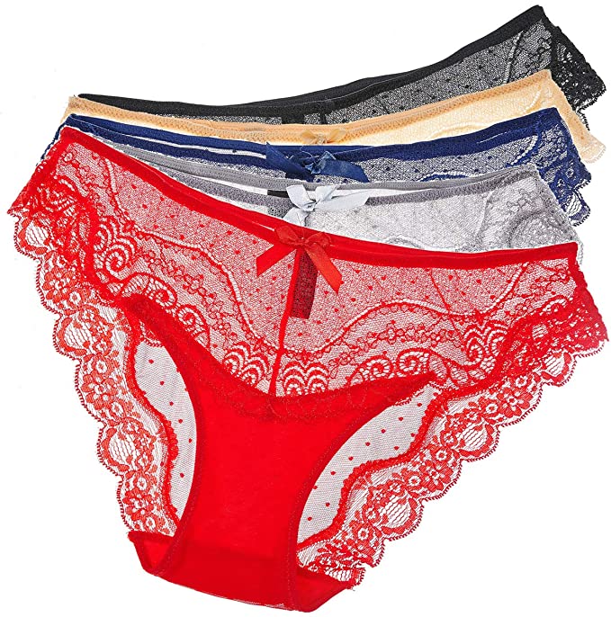 YKSH Women's Supersoft Underwear Seamless Lace Bikini Panties Sexy Lace Lingerie Lace Briefs Pack of 5
