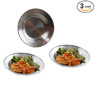 Wealers 8.5 Inch Stainless Steel Round Plate Set for Camping Outdoor with a Mash Carry Bag (Set of 3)