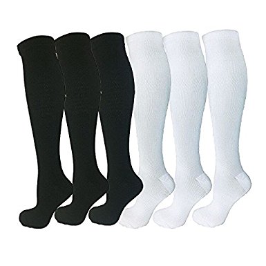 6 Pairs of Upgraded Knee High Graduated Compression Socks For Women and Men - Best Medical, Nursing, Travel & Flight Socks - Running & Fitness - 15-20mmHg