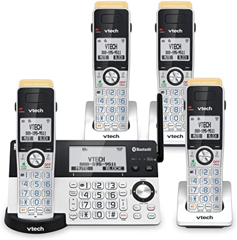 VTECH IS8151-4 Super Long Range 4 Handset Cordless Phone for Home with Answering Machine, 2300 ft Range, Call Blocking, Bluetooth, Headset Jack, Power Backup, Expandable to 12 HS, Silver/Black